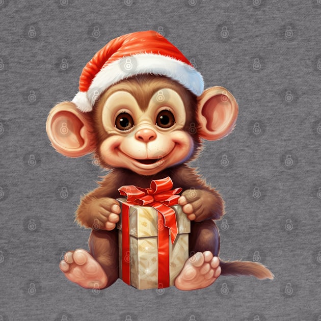 Baby Christmas Monkey With Gift by Chromatic Fusion Studio